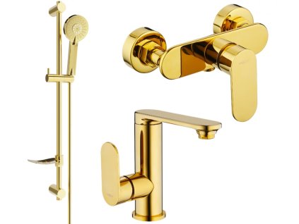 MEXEN/S - Milo DF40 Set umyvadlové a sprchová baterie s příslušenstvím, zlato 713054DF40-50