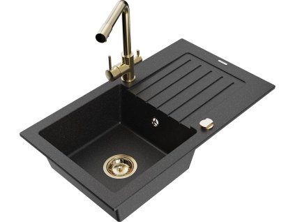 MEXEN/S - Pablo granitový dřez 1-miska včetně baterie Duero, černá/stříbrná metalik 6510-73-671600-50
