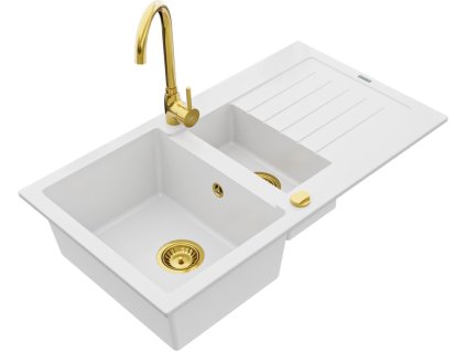 MEXEN/S - Matias granitový dřez 1.5 s odkapávačem včetně baterie Telma, bílá 6502-20-670200-50