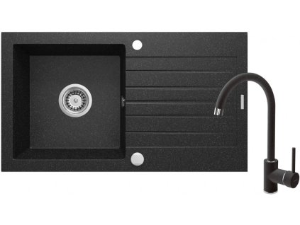 DEANTE - Zorba grafit - Granitový dřez včetně baterie, 1 - bowl s odkapávačem ZQZV2113