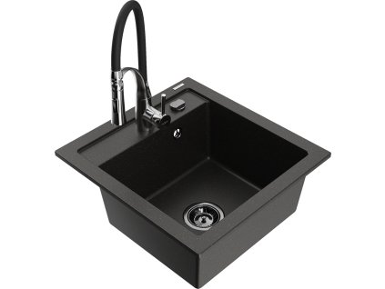 MEXEN/S - Vito granitový dřez 1-miska včetně baterie Aster, černá/zlatá metali 6503-75-73450-07-B