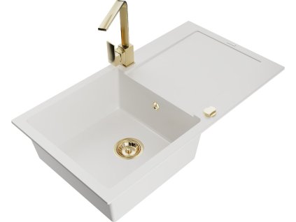 MEXEN/S - Leo granitový dřez 1-miska s odkapávačem včetně baterie Rita, bílá 6501-20-670300-50