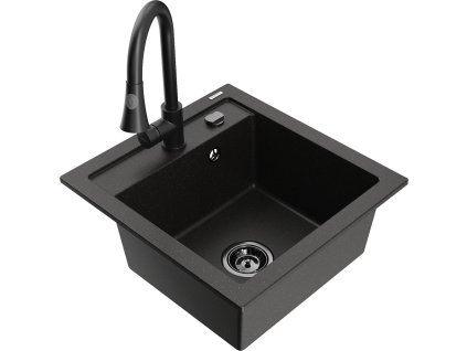 MEXEN/S - Vito granitový dřez 1-miska včetně baterie Elia, černá/zlatá metalik 6503-75-670101-70-B