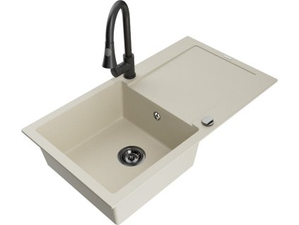 MEXEN/S - Leo granitový dřez 1-miska s odkapávačem včetně baterie Elia, béžová 6501-69-670101-70