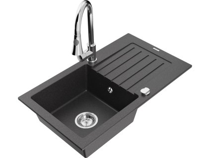 MEXEN/S - Pablo granitový dřez 1 s odkapávačem včetně baterie Elia, černá kropenatá 6510-76-670101-00