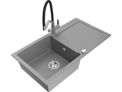 MEXEN/S - Leo granitový dřez 1-miska s odkapávačem včetně baterie Duo, šedá 6501-71-671701-07