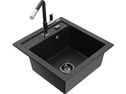 MEXEN/S - Vito granitový dřez 1-miska včetně baterie Flora, černá/zlatá metalik 6503-75-670401-07-B