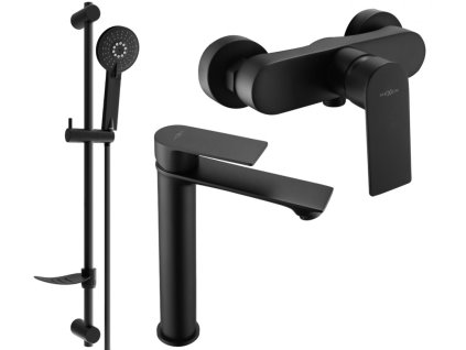 MEXEN/S - Royo SET umyvadlová + sprchová baterie s příslušenstvím DF40, černá 72214DF40-70