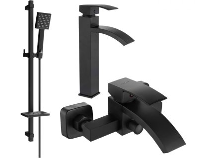 MEXEN/S - Libra DQ45 Set umyvadlové a vanové baterie s příslušenstvím, černá 745113DQ45-70