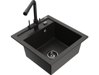 MEXEN/S - Vito granitový dřez 1-miska včetně baterie Duero, černá/zlatá metalik 6503-75-671600-70-B