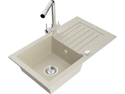 MEXEN/S - Pablo granitový dřez s odkapávačem včetně baterie Duero, béžová 6510-69-671600-00