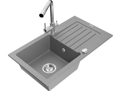MEXEN/S - Pablo granitový dřez s odkapávačem včetně baterie Duero, šedá 6510-71-671600-00