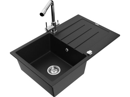 MEXEN/S - Bruno granitový dřez s odkapávačem včetně baterie Duero, černá 6513-77-671600-00