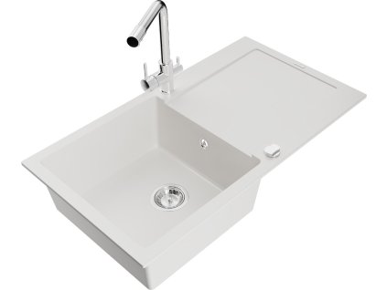 MEXEN/S - Leo granitový dřez s odkapávačem včetně baterie Duero, bílá 6501-20-671600-00