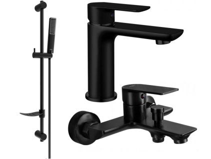 MEXEN/S - Alfa DF72 Set umyvadlové a vanové baterie s příslušenstvím, černá 745703DF72-70