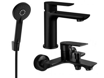 MEXEN/S - Alfa R40 Set umyvadlové a vanové baterie s příslušenstvím, černá 745703R40-70