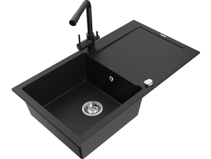 MEXEN/S - Leo granitový dřez s odkapávačem včetně baterie Duero, černá 6501-77-671600-70