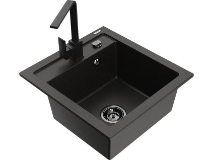 MEXEN/S - Vito granitový dřez 1-miska včetně baterie Rita, černá/zlatá metalik  6503-75-670300-70-B