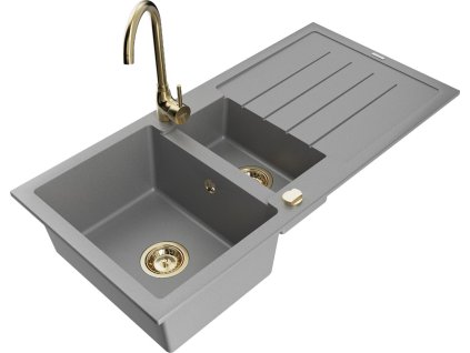 MEXEN/S - Andres granitový dřez s odkapávačem včetně baterie Telma, šedá 6515-71-670200-50
