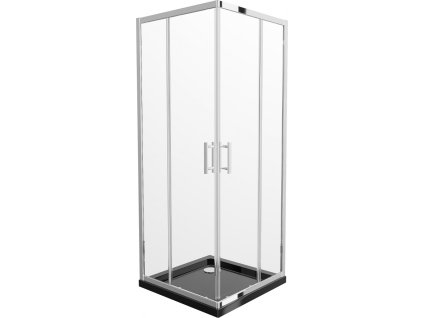 MEXEN/S - Rio čtvercový sprchový kout 90 x 90, transparent, chrom + vanička se sifonem Flat, černý 860-090-090-01-00-4070