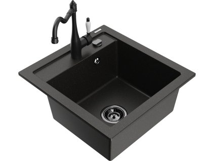 MEXEN/S - Vito granitový dřez 1-miska včetně baterie Carla, černá/zlatá metalik 6503-75-670700-70-B