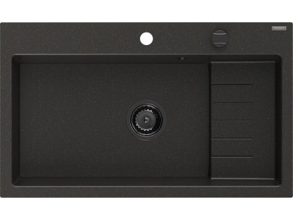 MEXEN/S - Omar granitový dřez 800 x 480 mm, černá/zlatá metalik, černý sifon 6520801005-75-B