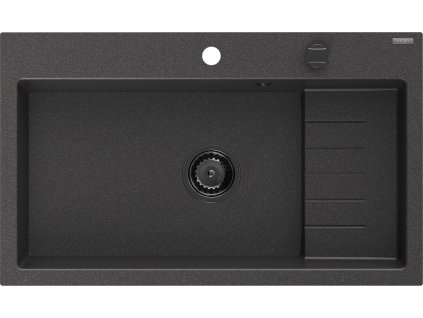 MEXEN/S - Omar granitový dřez 1-komorowy 800 x 480 mm, černý kropenatý, sifon černá 6520801005-76-B