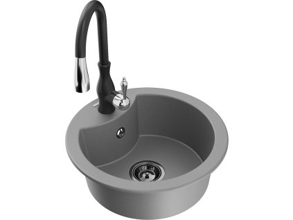 MEXEN/S - Diego granitový dřez 1-miska včetně baterie Savita, šedá 6512-71-672601-70-B
