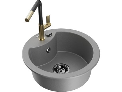 MEXEN/S - Diego granitový dřez 1-miska včetně baterie Flora, šedá 6512-71-670401-57-B