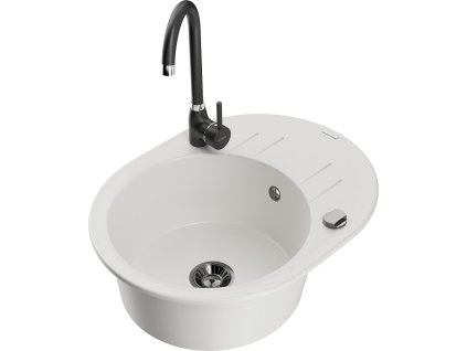 MEXEN/S - Kevin granitový dřez s odkapávačem včetně baterie Telma, bílá 6517-20-670200-70