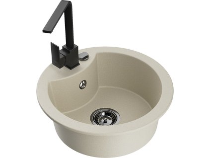 MEXEN/S - Diego granitový dřez 1-miska včetně baterie Rita, béžový 6512-69-670300-70