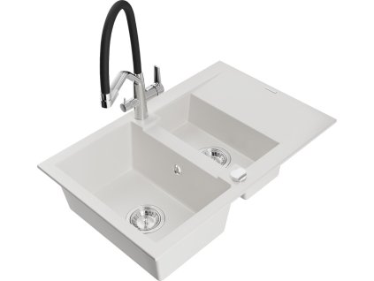 MEXEN/S - Gaspar granitový dřez 1.5 s odkapávačem včetně baterie Duo, bílá 6507-20-671701-07