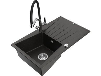 MEXEN/S - Cesar granitový dřez s odkapávačem včetně baterie Duo, černá/zlatá metalik - 6514-73-671701-70-B 6514-75-671701-07