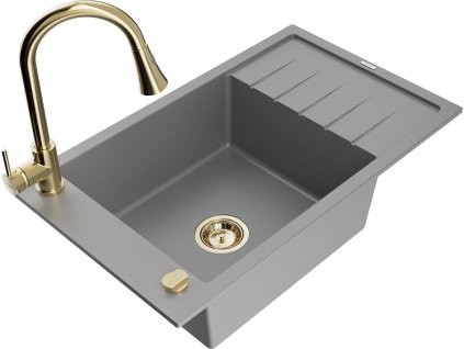 MEXEN/S - Elias granitový dřez 1 s odkapávačem včetně baterie Elia, šedá 6511-71-670101-50