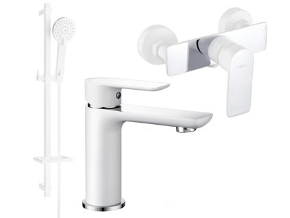 MEXEN/S - Alfa DQ40 Set umyvadlové a sprchové baterie s příslušenstvím, bílo/chrom 745704DQ40-02