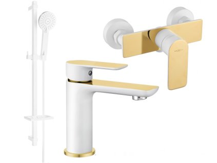 MEXEN/S - Alfa DQ40 Set umyvadlové a sprchové baterie s příslušenstvím, bílo/zlatá 745704DQ40-25