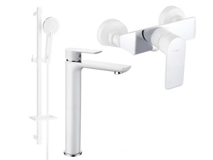 MEXEN/S - Alfa DQ40 Set umyvadlové a sprchové baterie s příslušenstvím, bílo/chrom 745714DQ40-02