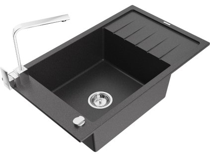 MEXEN/S - Elias granitový dřez 1-miska s odkapávačem včetně baterie Rita, černý kropenatý 6511-76-670300-00