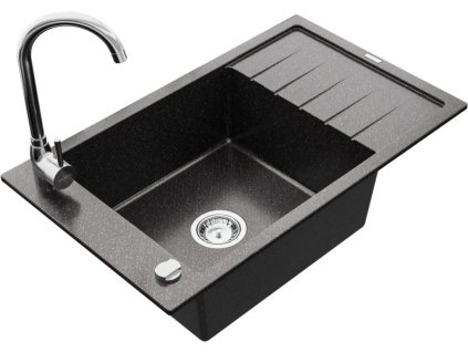 MEXEN/S - Elias granitový dřez 1 s odkapávačem včetně baterie Telma, černá kropenatý 6511-76-670200-00