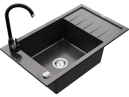 MEXEN/S - Elias granitový dřez 1 s odkapávačem včetně baterie Telma, černá kropenatý 6511-76-670200-76