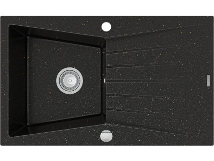 MEXEN - Cesar granitový dřez 1-mísa dřez s odkapávač 775x470 mm, černá / kovové zlato 6514771010-75