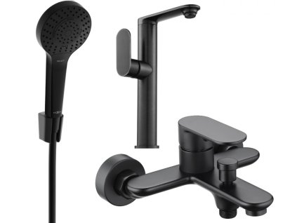 MEXEN/S - Milo R05 SET umyvadlová baterie + vanová s příslušenstvím, černá 713153R05-70