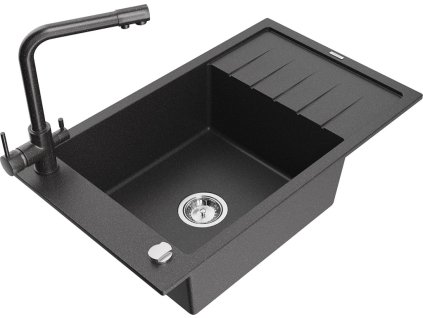 MEXEN/S - Elias granitový dřez 1-miska včetně baterie Duero, černá kropenatá 6511-76-671600-76