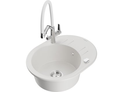 MEXEN/S - Kevin granitový dřez 1-miska včetně baterie Duo, bílá 6517-20-671701-02