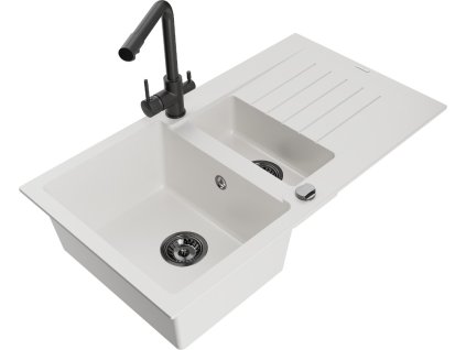 MEXEN/S - Matias granitový dřez 1.5 s odkapávačem včetně baterie Duero, bílá 6502-20-671600-70