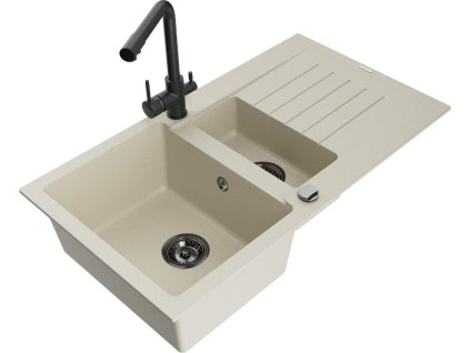 MEXEN/S - Matias granitový dřez 1.5 s odkapávačem včetně baterie Duero, béžová 6502-69-671600-70