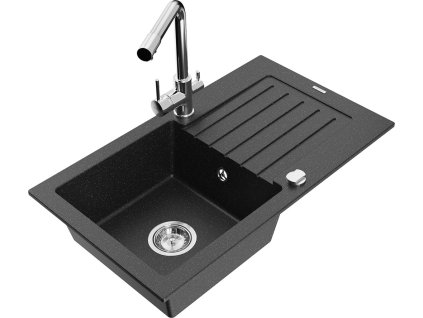 MEXEN/S - Pablo granitový dřez 1-miska včetně baterie Duero, černá/stříbrná metalik 6510-73-671600-00