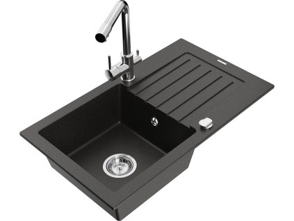 MEXEN/S - Pablo granitový dřez 1-miska včetně baterie Duero, černá/zlatá metalik 6510-75-671600-00