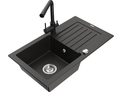 MEXEN/S - Pablo granitový dřez 1-miska včetně baterie Duero, černá/zlatá metalik 6510-75-671600-70