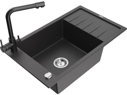 MEXEN/S - Elias granitový dřez 1-miska včetně baterie Duero, černá kropenatá 6511-76-671600-70